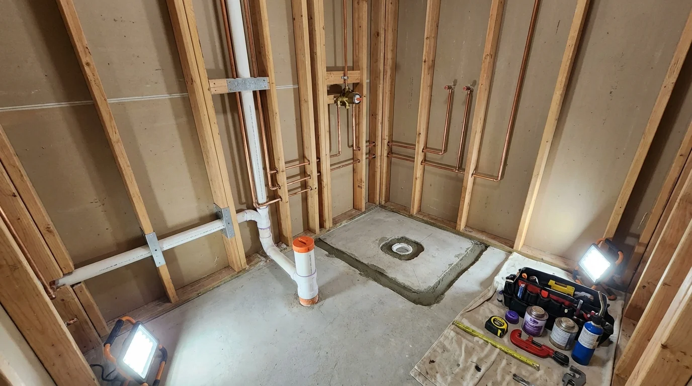 Bathroom rough-in plumbing during remodel by Johns Plumbing LLC in Rawlins