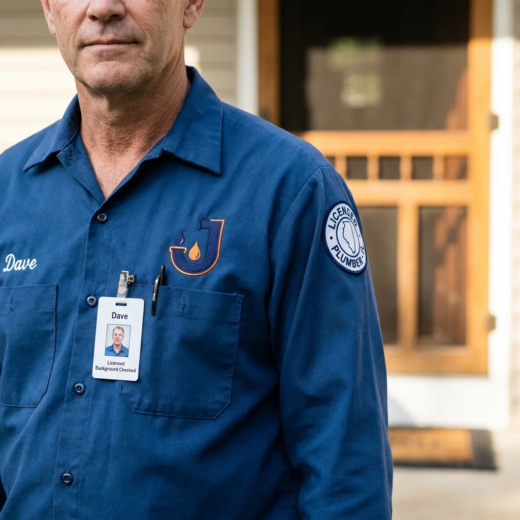 Licensed plumber showing ID badge in Rawlins, WY