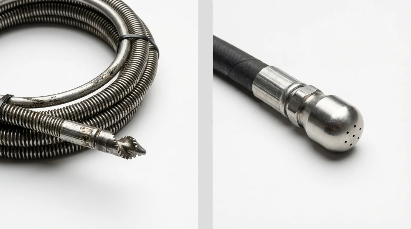 Drain snake cable and hydro jetting nozzle used for drain cleaning in Rawlins, WY