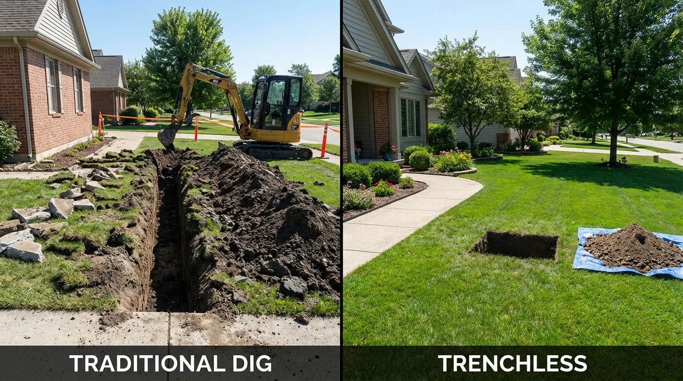 Trenchless sewer repair with minimal yard damage versus traditional excavation in Rawlins, WY